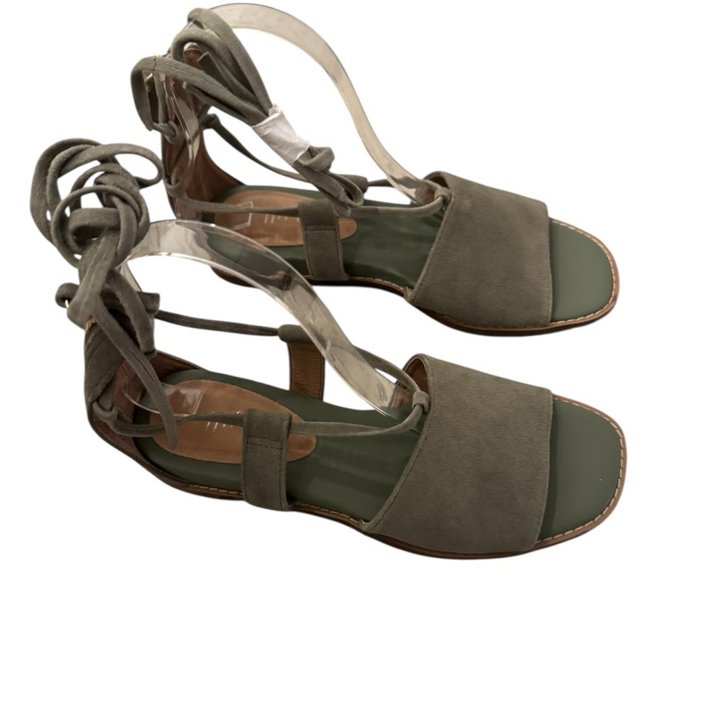 J.Jill Evonne Sandals Sz 6.5 Green Suede Gladiator Lace Up Demi Wedge Back Zip - Picture 2 of 8
